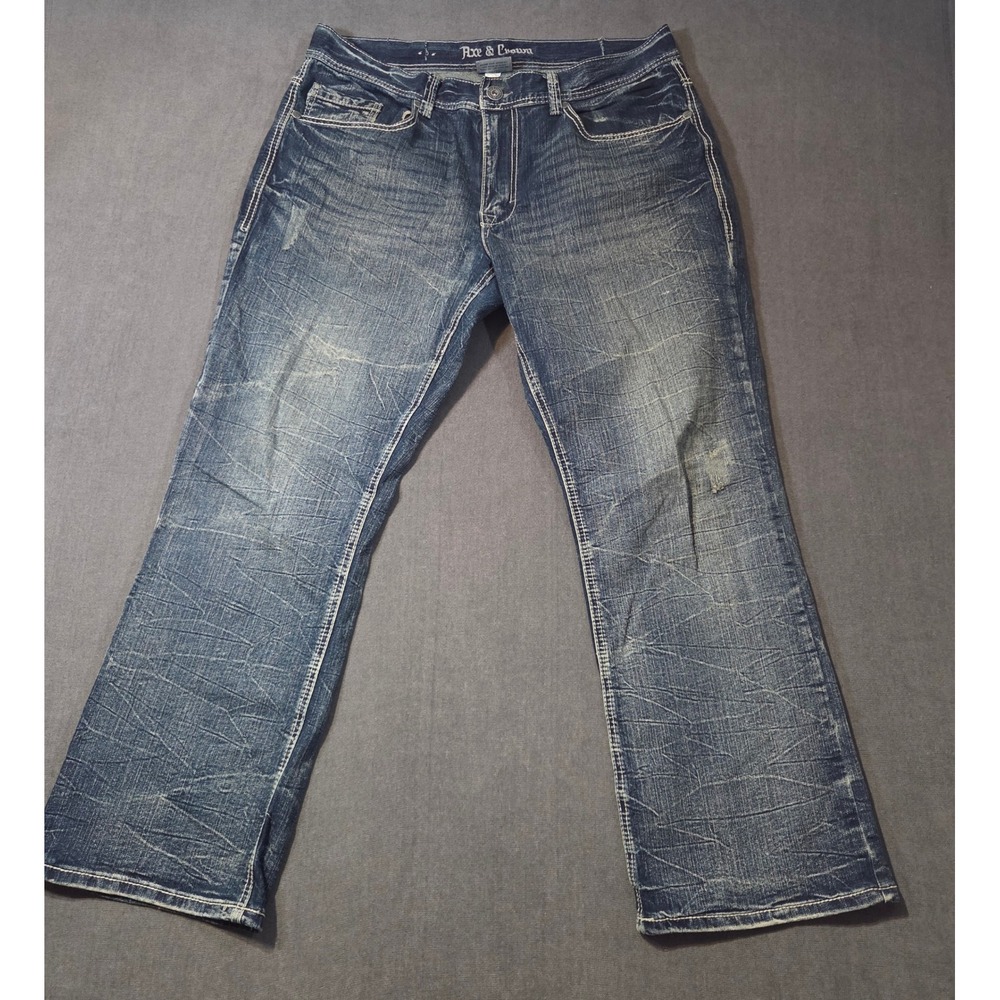 Axe & Crown Relaxed Bootcut Jeans Mens 34x30 Blue Embroidered Flap Pocket Denim